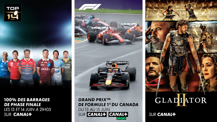Gladiator II (sur CANAL+)/ TOP14 : Barrage #1 (TBD) & Barrage #2 (TBD) (les 13 et 14 juin à 21h05 sur CANAL+)/ Leurs enfants après eux (le 10 juin sur CANAL+)/ Plaine Orientale (sur CANAL+) / F1 : Grand Prix du Canada (du 13 au 15 juin sur CANAL+ et CANAL+SPORT)/ Juré n°2 (sur CANAL+)